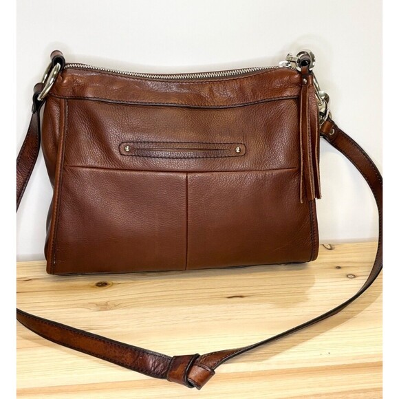 B Makowsky Boho Brown Leather Shoulder Crossbody Bag Tassels Zippers Authentic - Picture 3 of 12